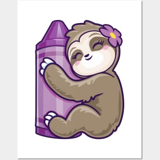 Purple Crayon Coloring Sloth back to school gifts Posters and Art